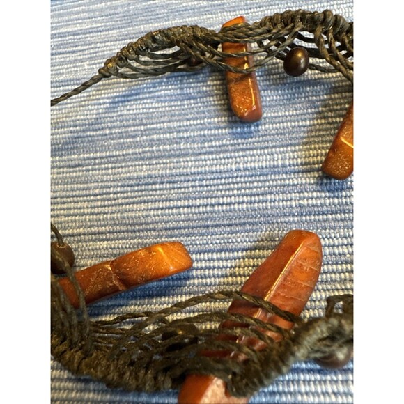 Artisan Tagua Wood Bar Pendant Necklace Macrame Cord Tribal Boho Adjustable - Picture 9 of 10